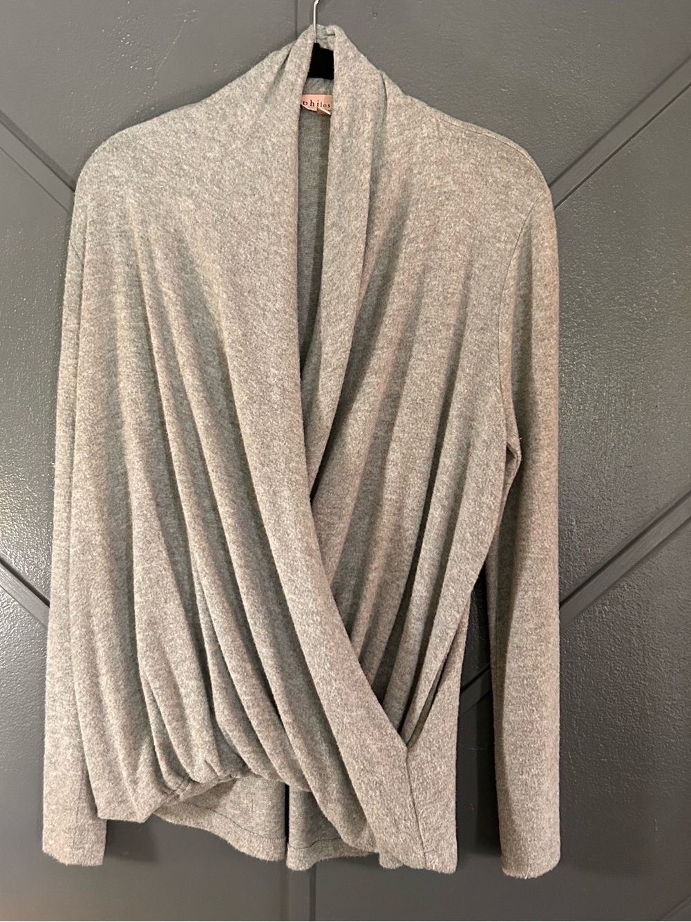 Philosophy Heather Light Gray Draped Wrap Cardigan